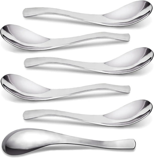 6- Heavy Weight Soup Spoons,Stainless Steel  Soup Spoon with  Short Handle for Ramen, Curry, Cereals