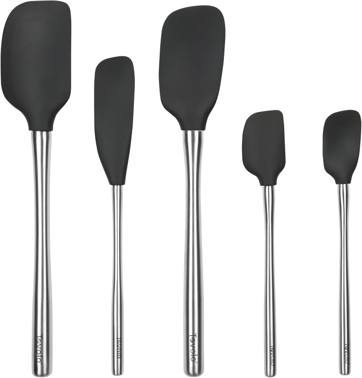 Tovolo Flex Core 5 Piece Silicone Spatula Set Heat Resistant All Silicone Utensils Include Non Stick Spatula Spoonula Jar Scraper, Dishwasher Safe BPA Free Spatulas for Baking Mixing, Pesto Green