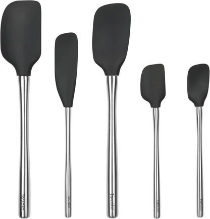 Tovolo Flex Core 5 Piece Silicone Spatula Set Heat Resistant All Silicone Utensils Include Non Stick Spatula Spoonula Jar Scraper, Dishwasher Safe BPA Free Spatulas for Baking Mixing, Pesto Green