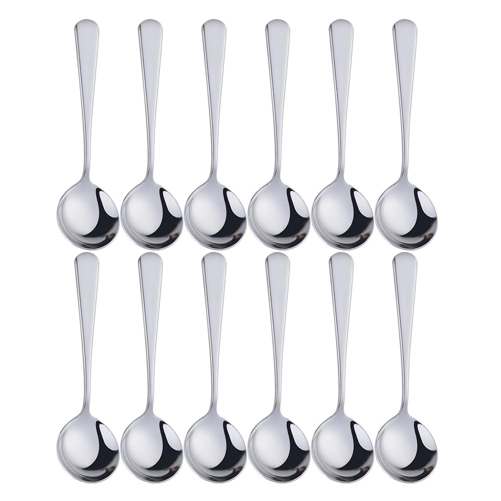 Broth Round Spoon Set, 8-Piece Reusable Stainless Steel Dinner Table Cereal Soup Spoon, Camping Ramen Spoons
