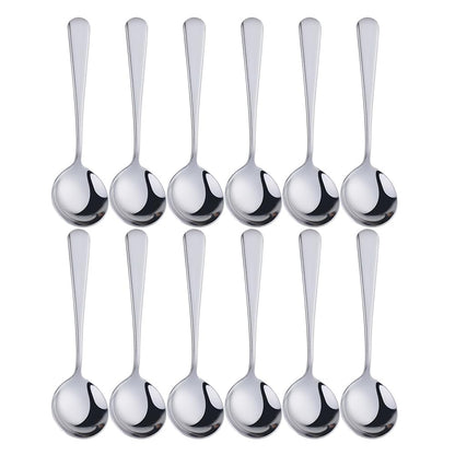 Broth Round Spoon Set, 8-Piece Reusable Stainless Steel Dinner Table Cereal Soup Spoon, Camping Ramen Spoons