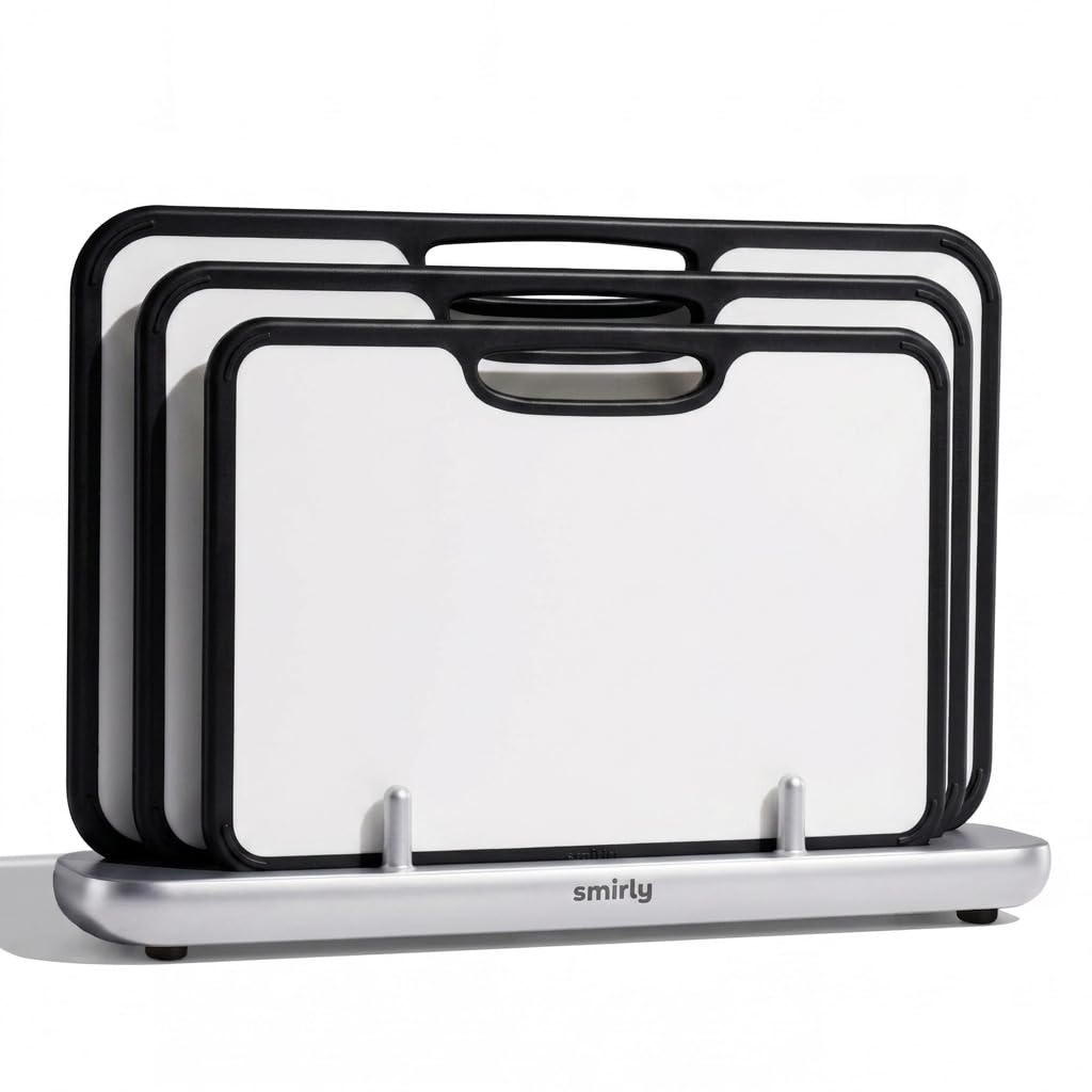 SMIRLY Titanium Cutting Board for Kitchen, with Holder, 3 Pack, Silver