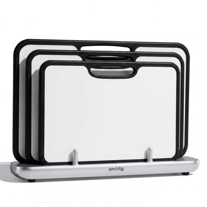 SMIRLY Titanium Cutting Board for Kitchen, with Holder, 3 Pack, Silver