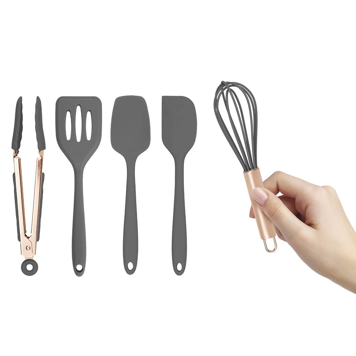 COOK WITH COLOR Silicone Cooking Utensils, Kitchen Utensil Set, Easy to Clean Silicone Kitchen Utensils, Cooking Utensils for Nonstick Cookware, Kitchen Gadgets Set, Mini, Marble White