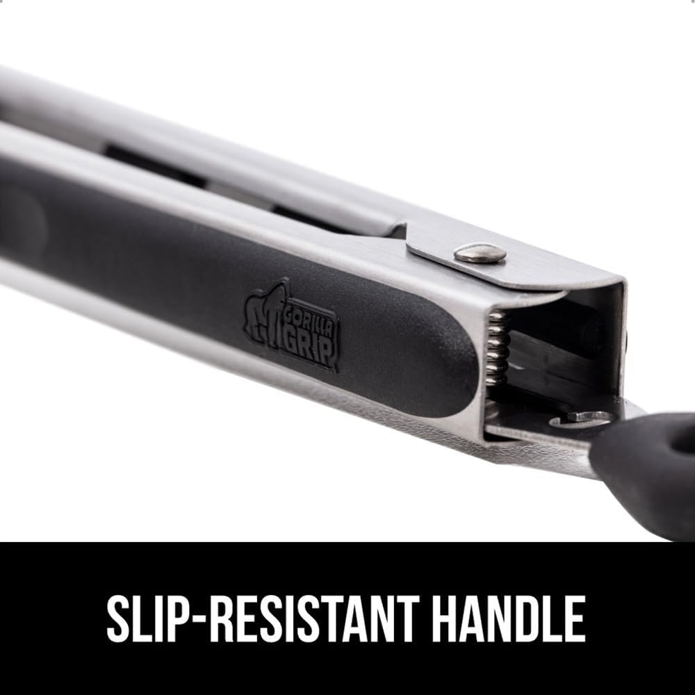 GORILLA GRIP Stainless Steel Kitchen Tongs for Cooking, 2 PK, Black