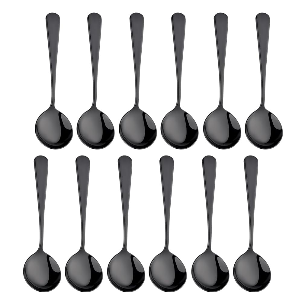 Broth Round Spoon Set, 8-Piece Reusable Stainless Steel Dinner Table Cereal Soup Spoon, Camping Ramen Spoons
