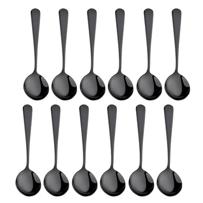 Broth Round Spoon Set, 8-Piece Reusable Stainless Steel Dinner Table Cereal Soup Spoon, Camping Ramen Spoons