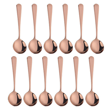 Broth Round Spoon Set, 8-Piece Reusable Stainless Steel Dinner Table Cereal Soup Spoon, Camping Ramen Spoons