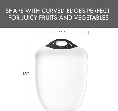 Dexas Chop & Scoop Cutting Board with Non-Slip Feet, 15 x 11 Inch, BPA-Free Dishwasher Safe Kitchen Prep Board, White and Black