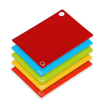 Goodluck 5 Pieces Flexible Cutting Boards, BPA Free Plastic Cutting Boards for Kitchen, Non Slip Cutting Mat for Meat and Vegetables