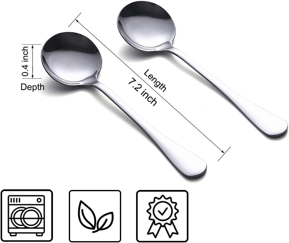 Soup Spoons, 8pcs Stainless Steel Spoons Heavy-Weight Round Spoon Flatware