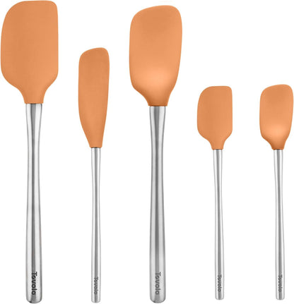 Tovolo Flex Core 5 Piece Silicone Spatula Set Heat Resistant All Silicone Utensils Include Non Stick Spatula Spoonula Jar Scraper, Dishwasher Safe BPA Free Spatulas for Baking Mixing, Pesto Green