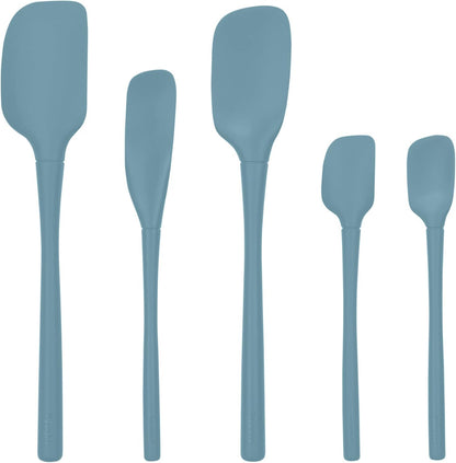 Tovolo Flex Core 5 Piece Silicone Spatula Set Heat Resistant All Silicone Utensils Include Non Stick Spatula Spoonula Jar Scraper, Dishwasher Safe BPA Free Spatulas for Baking Mixing, Pesto Green
