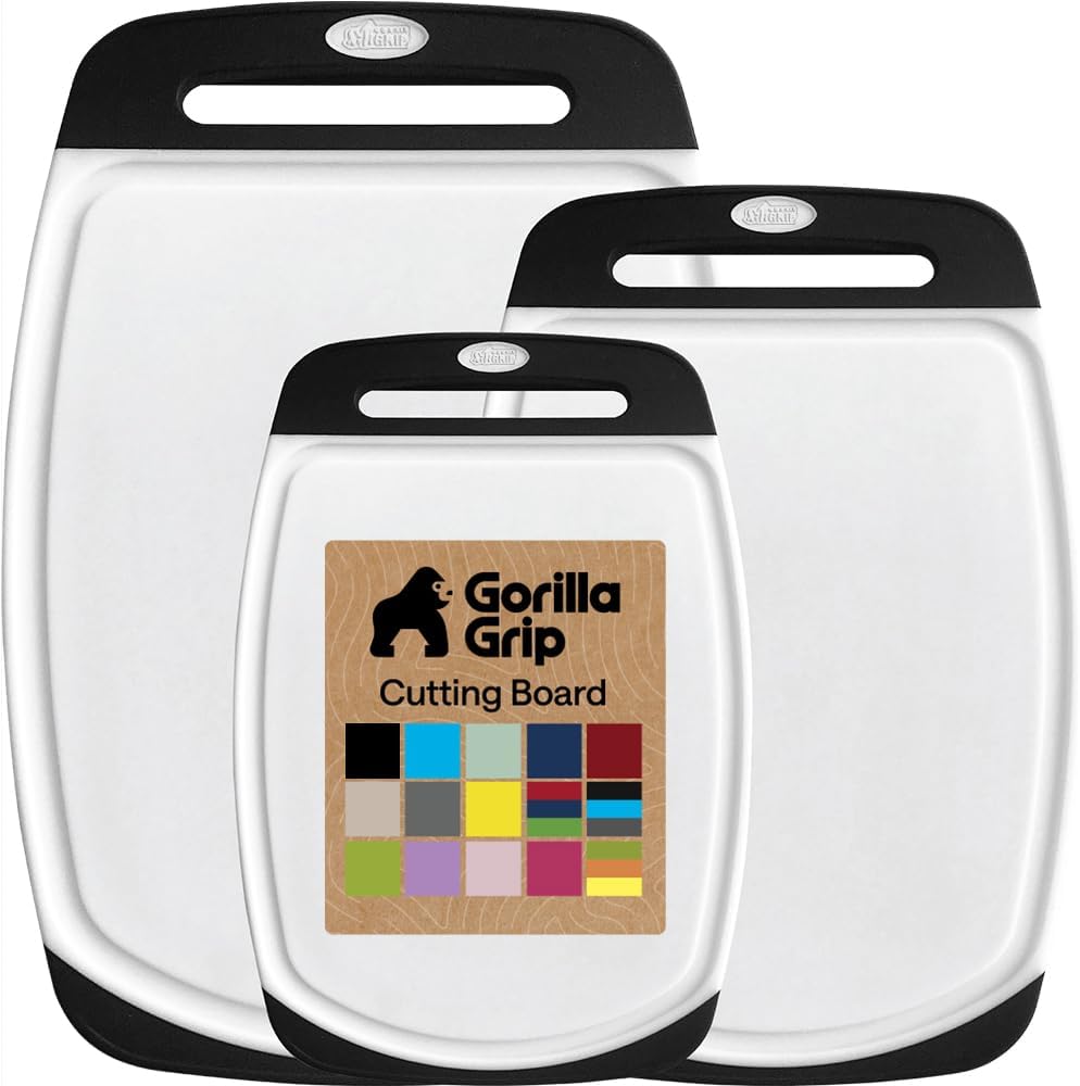 GORILLA GRIP BPA-Free Reversible Kitchen Cutting Board, Set of 3, Black