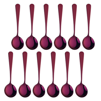 Broth Round Spoon Set, 8-Piece Reusable Stainless Steel Dinner Table Cereal Soup Spoon, Camping Ramen Spoons