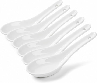 Soup Spoons Set of 6, Asian Ceramic Ramen Spoons 5", Pho Miso Wonton