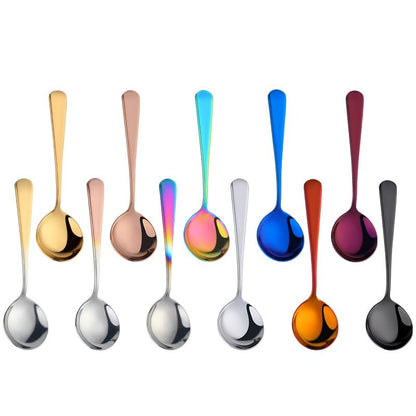Broth Round Spoon Set, 8-Piece Reusable Stainless Steel Dinner Table Cereal Soup Spoon, Camping Ramen Spoons