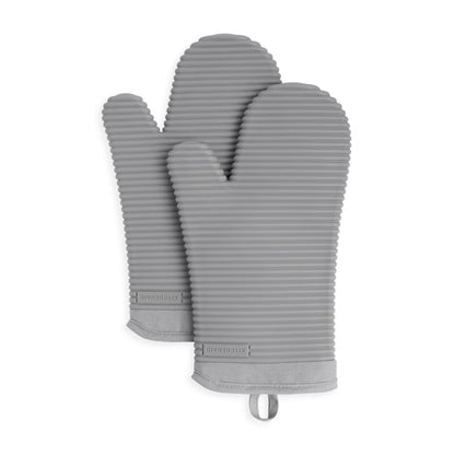 KITCHENAID Ribbed Soft Silicone Oven Mitt 2-Pack Set, 7.5"x13", Milkshake Tan
