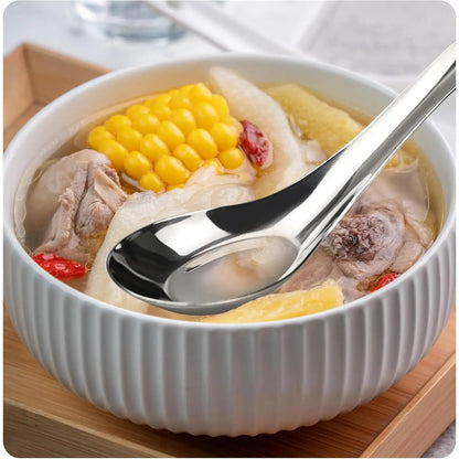 5 count 6" Stainless Steel Soup Spoons, Mirror Polished Long Handle Ramen Spoons for Bouillon Dessert Cereal Wonton Thai Miso Udon