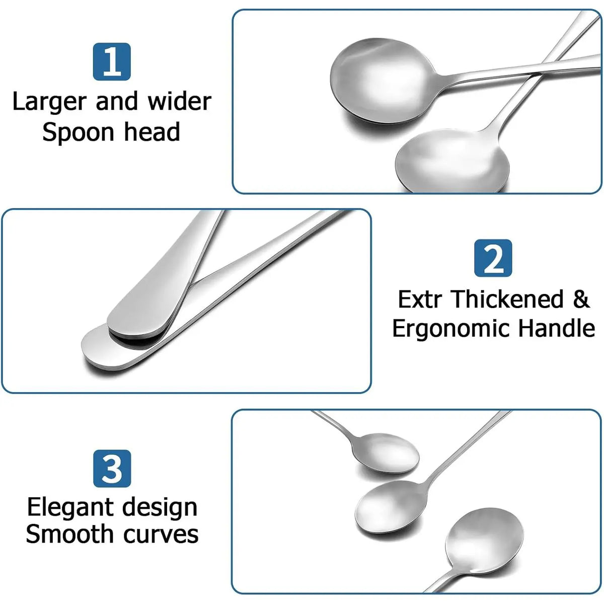 2 count Soup Spoon Round Stainless Steel Bouillon Spoons Round Spoons 6.7 inch