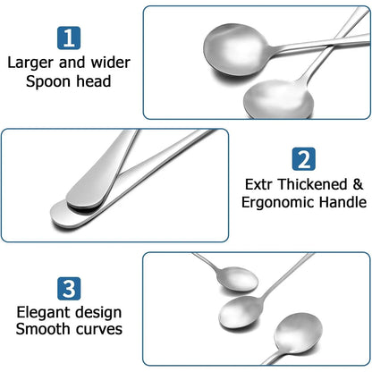 2 count Soup Spoon Round Stainless Steel Bouillon Spoons Round Spoons 6.7 inch