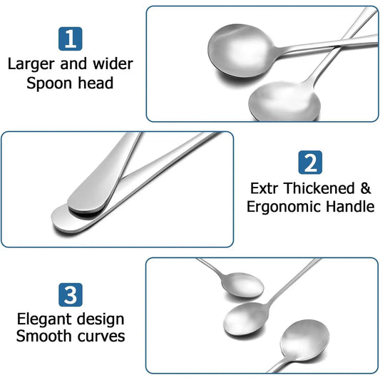2 count Soup Spoon Round Stainless Steel Bouillon Spoons Round Spoons 6.7 inch