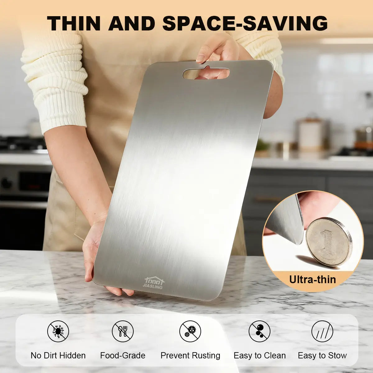 3PC Food-Grade Stainless Steel Cutting Board Set (S/M/L Sizes) - Edge-Smoothed, Rustproof, Ultrathin, Durable, Portable Kitchen Tool for Food Preparation, Easy to Clean