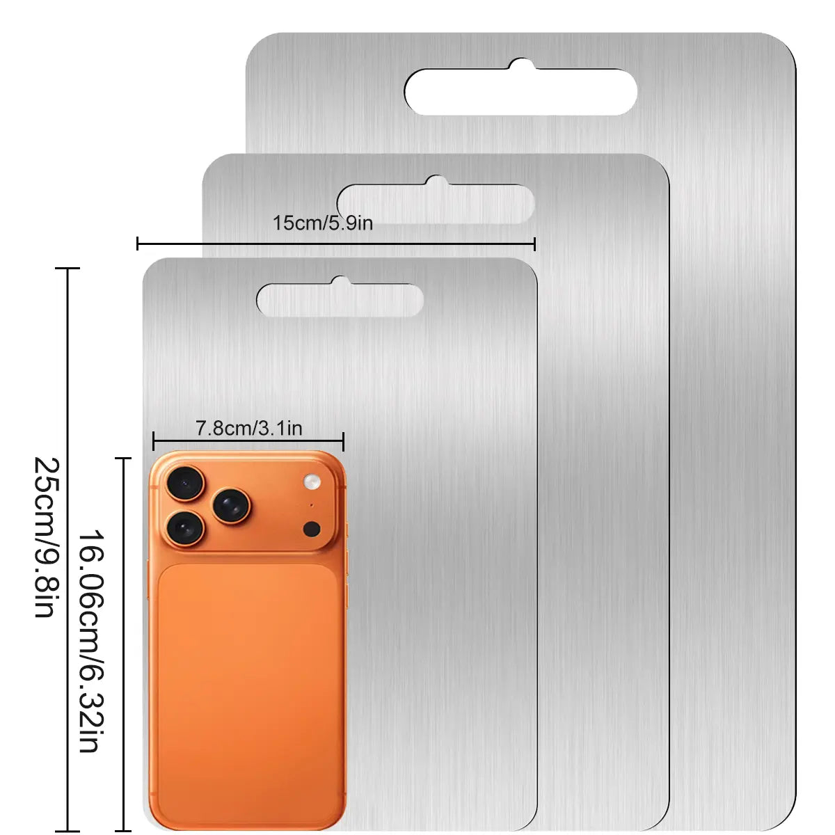 3PC Food-Grade Stainless Steel Cutting Board Set (S/M/L Sizes) - Edge-Smoothed, Rustproof, Ultrathin, Durable, Portable Kitchen Tool for Food Preparation, Easy to Clean