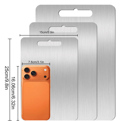 3PC Food-Grade Stainless Steel Cutting Board Set (S/M/L Sizes) - Edge-Smoothed, Rustproof, Ultrathin, Durable, Portable Kitchen Tool for Food Preparation, Easy to Clean
