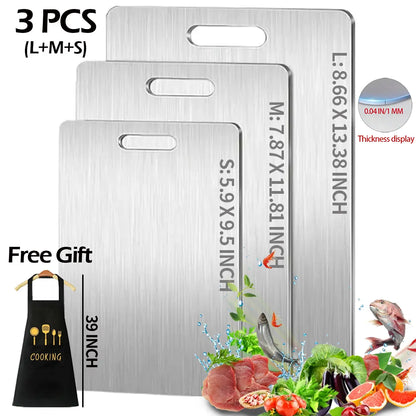 1-3 PCS Food Grade Stainless Steel Chopping Boards, 0.04in Thick Slim Portable Non-Stick Double-Sided Boards for Chopping Fruits, Vegetables, Food Preparation, Dishwasher-Safe Kitchen Essential