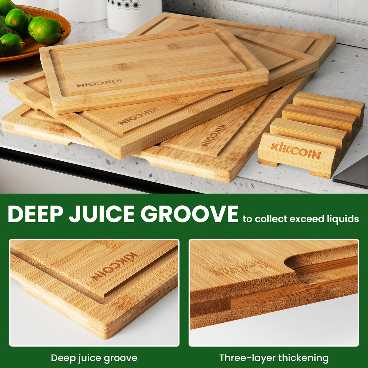 4pcs Oversized Bamboo Cutting Board, Equipped With Cutting Board Rack, Kitchen Gadgets, Juice Groove, Knife Friendly, Multifunctional Board, The Best Gift For Family, Friends And Relative. Memorial Day, Spring Essentials, Mother'S Day Gift