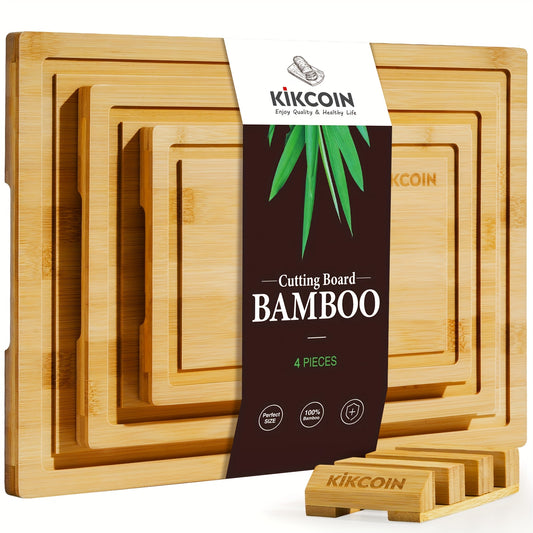4pcs Oversized Bamboo Cutting Board, Equipped With Cutting Board Rack, Kitchen Gadgets, Juice Groove, Knife Friendly, Multifunctional Board, The Best Gift For Family, Friends And Relative. Memorial Day, Spring Essentials, Mother'S Day Gift