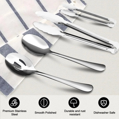 12Pcs Stylish Stainless Steel Metal Cutlery Set with Handles - Serving Spoons, Slotted Spoons, Tongs, Appetizer Tongs - Tableware for Buffet - Home Improvement Kitchenware,sohochic