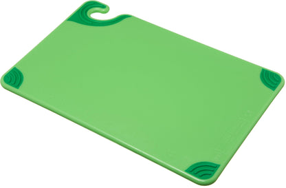 San Jamar Saf-T-Grip Plastic Cutting Board with Safety Hook, 12" x 18" x 0.5", Green