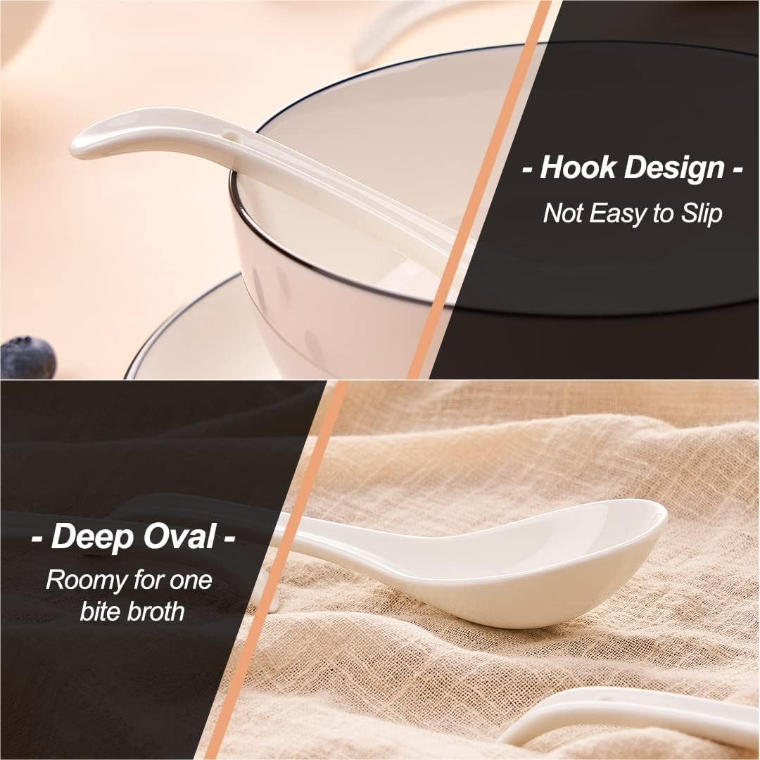 6.6 Inch Asian Soup Spoons, Ceramic Large Japanese Soup Spoons