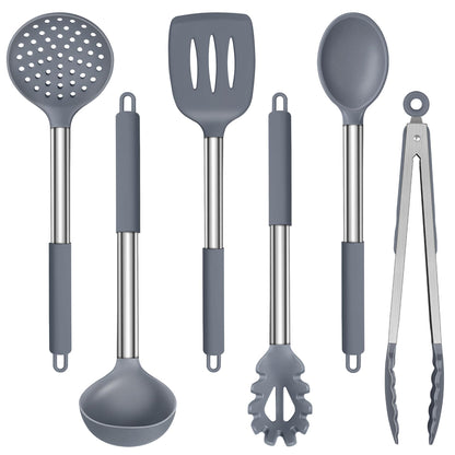 LIANYU Silicone Kitchen Utensils, 6 Pcs Cooking Utensils Spatula Set, Blue