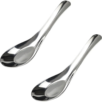 5 count 6" Stainless Steel Soup Spoons, Mirror Polished Long Handle Ramen Spoons for Bouillon Dessert Cereal Wonton Thai Miso Udon