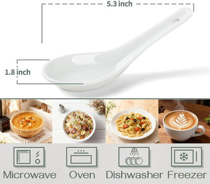 Soup Spoons Set of 6, Asian Ceramic Soup Spoons 5.3" Ramen Spoons