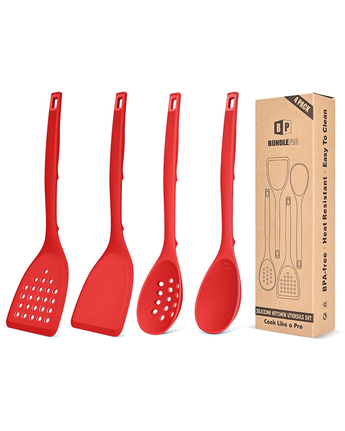 BUNDLEPRO Silicone Cooking Utensils Set, 4 Pcs Spatula and Spoon Set, Khaki