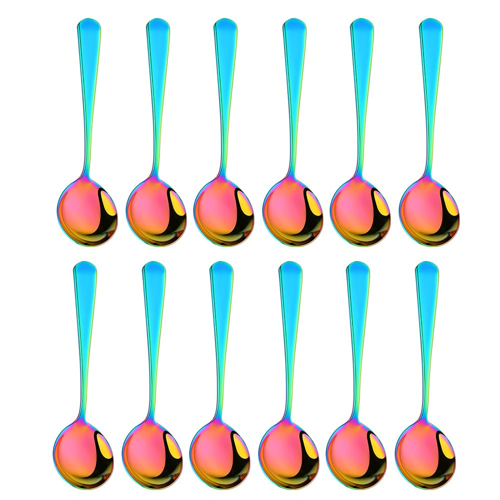 Broth Round Spoon Set, 8-Piece Reusable Stainless Steel Dinner Table Cereal Soup Spoon, Camping Ramen Spoons
