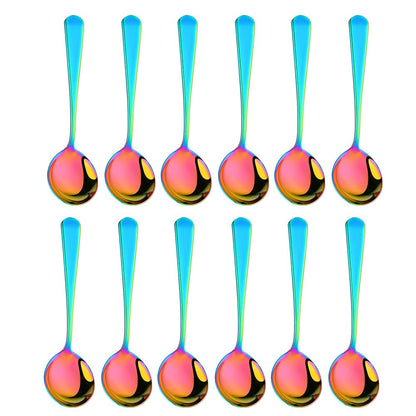Broth Round Spoon Set, 8-Piece Reusable Stainless Steel Dinner Table Cereal Soup Spoon, Camping Ramen Spoons
