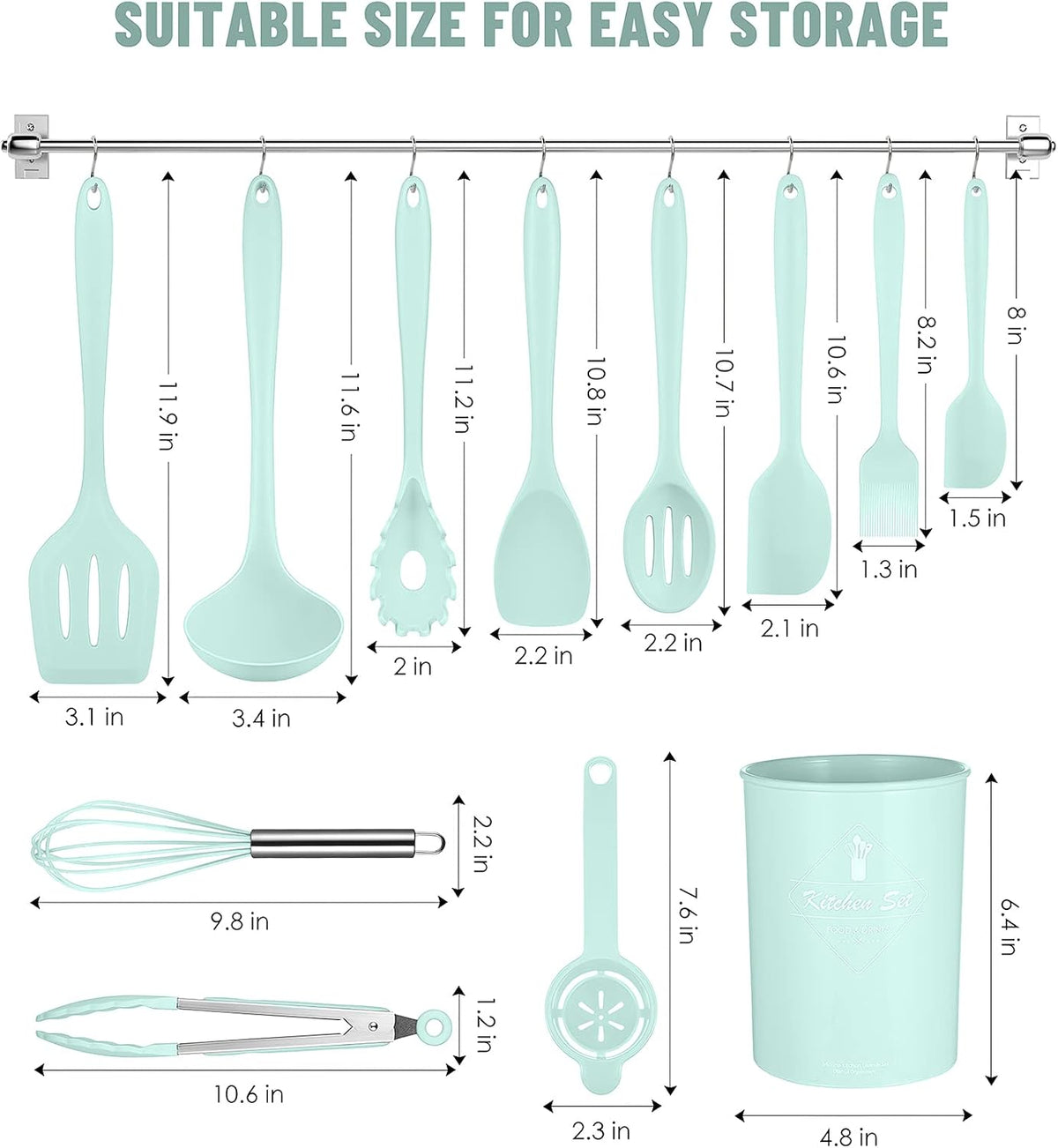 Green Kitchen Utensils Set-12 Pieces Silicone Cooking Utensils Set