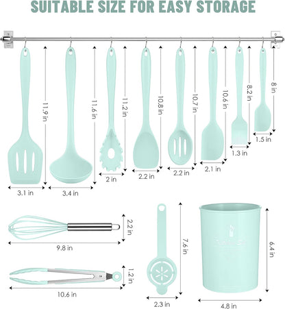 Green Kitchen Utensils Set-12 Pieces Silicone Cooking Utensils Set
