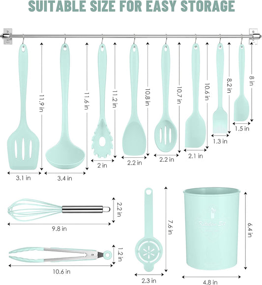 Green Kitchen Utensils Set-12 Pieces Silicone Cooking Utensils Set