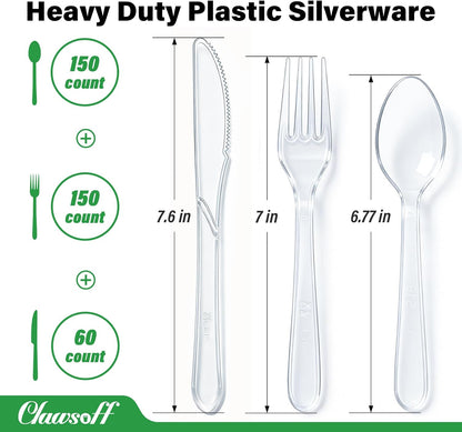 Clawsoff 360 Count Clear Plastic Silverware Set,Disposable Utensils Plastic