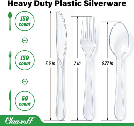 Clawsoff 360 Count Clear Plastic Silverware Set,Disposable Utensils Plastic