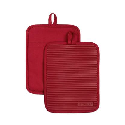 KitchenAid Ribbed Soft Silicone Pot Holder 2-Pack Set, Milkshake Tan, 7"x9"