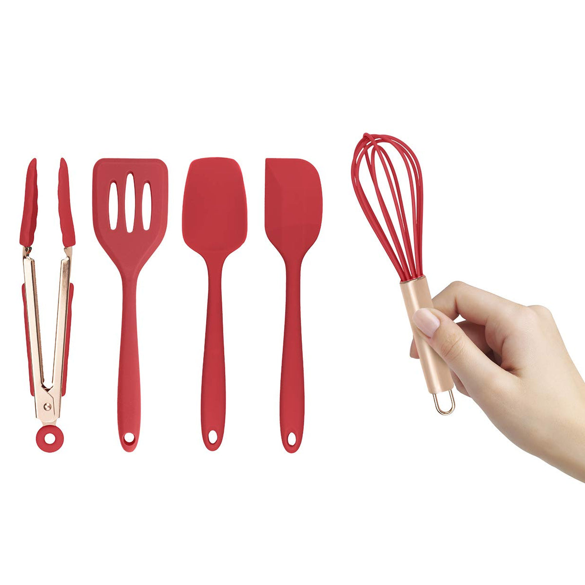 COOK WITH COLOR Silicone Cooking Utensils, Kitchen Utensil Set, Easy to Clean Silicone Kitchen Utensils, Cooking Utensils for Nonstick Cookware, Kitchen Gadgets Set, Mini, Marble White