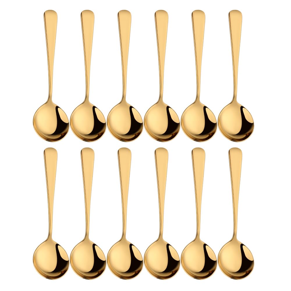 Broth Round Spoon Set, 8-Piece Reusable Stainless Steel Dinner Table Cereal Soup Spoon, Camping Ramen Spoons