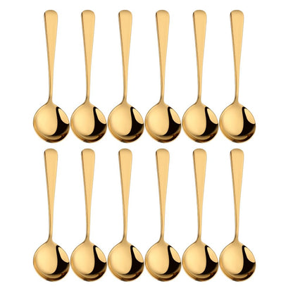 Broth Round Spoon Set, 8-Piece Reusable Stainless Steel Dinner Table Cereal Soup Spoon, Camping Ramen Spoons